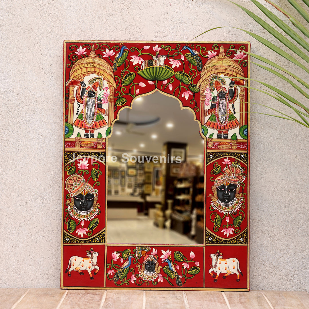 Hand-Painted Shrinathji Pichwai Decorative Wall Mirror Frame