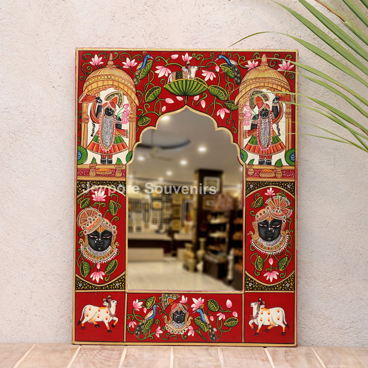 Hand-Painted Shrinathji Pichwai Decorative Wall Mirror Frame