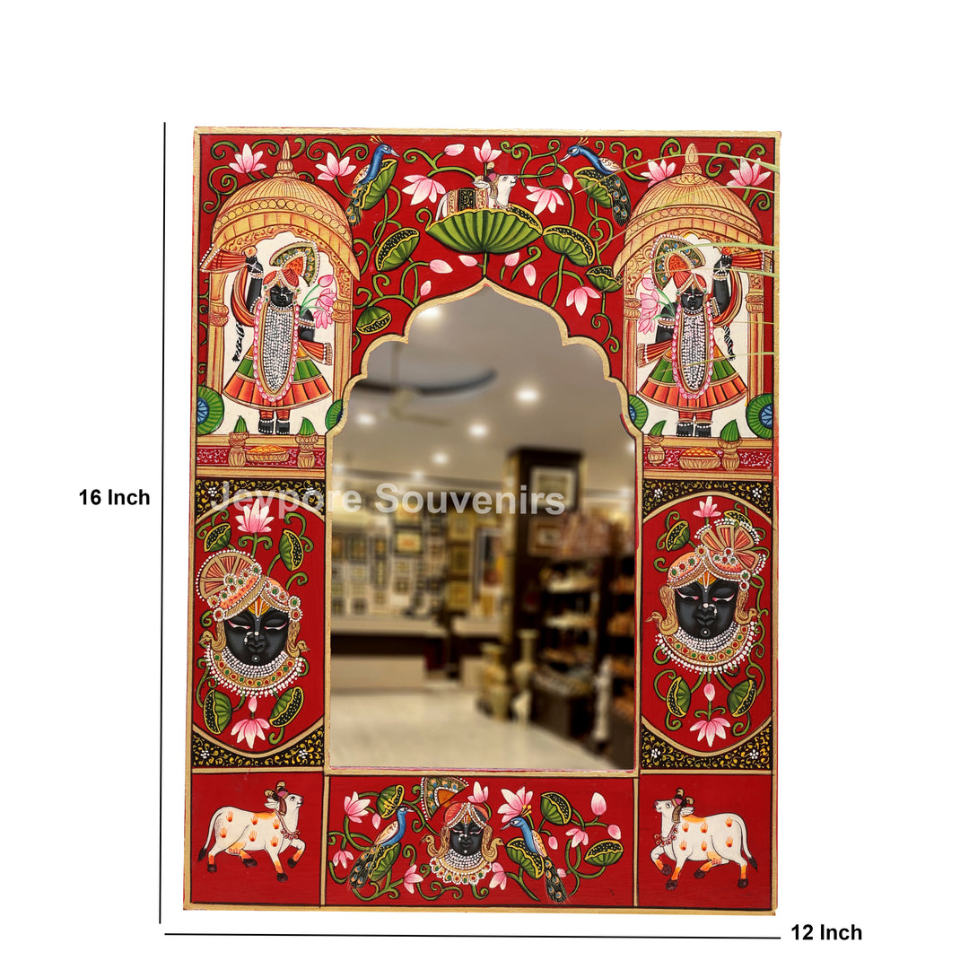 Hand-Painted Shrinathji Pichwai Decorative Wall Mirror Frame