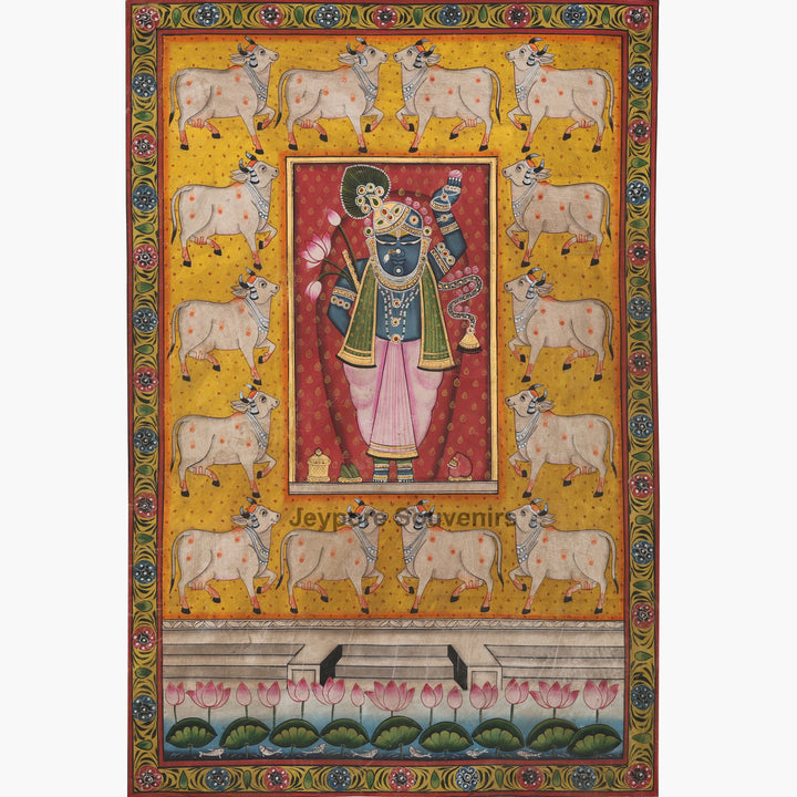 Shrinathji with Cow Border - Pichwai Painting