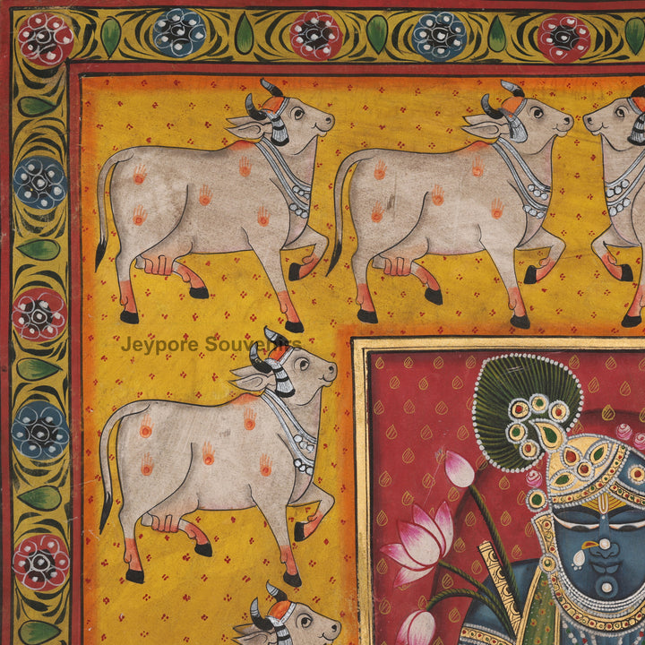 Shrinathji with Cow Border - Pichwai Painting