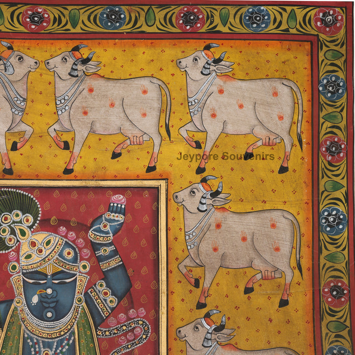 Shrinathji with Cow Border - Pichwai Painting