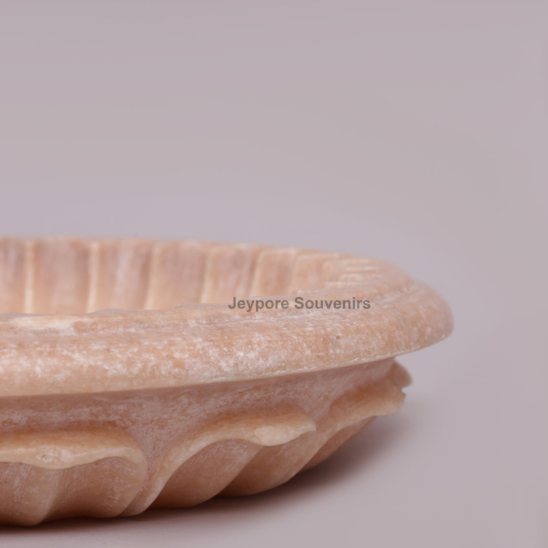 Hand-Carved Pink Marble Decorative Bowl with Fluted Petal Design
