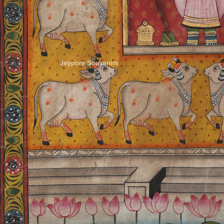 Shrinathji with Cow Border - Pichwai Painting