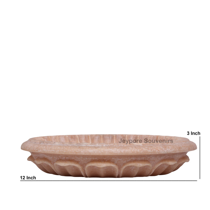 Hand-Carved Pink Marble Decorative Bowl with Fluted Petal Design
