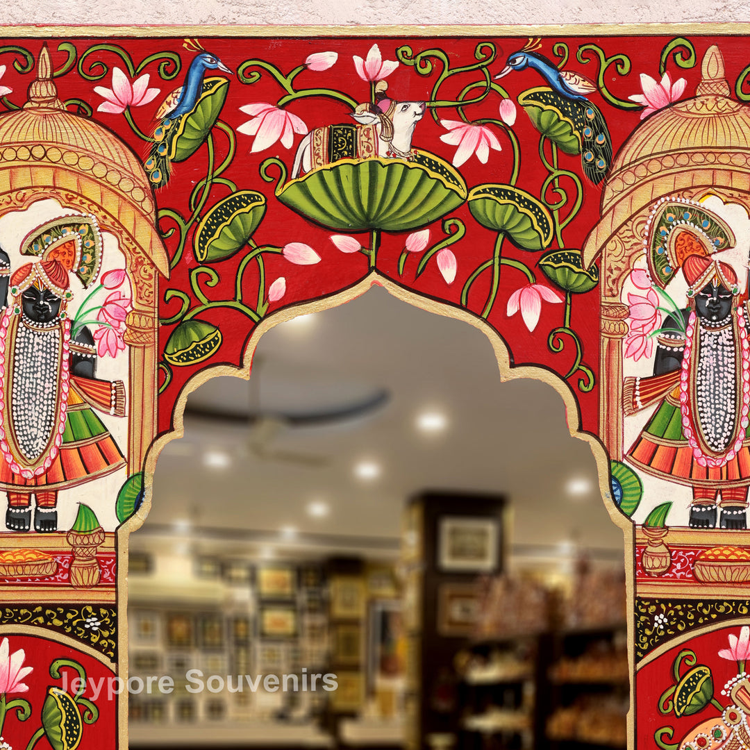 Hand-Painted Shrinathji Pichwai Decorative Wall Mirror Frame