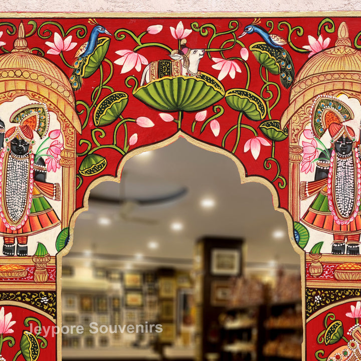 Hand-Painted Shrinathji Pichwai Decorative Wall Mirror Frame