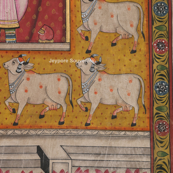 Shrinathji with Cow Border - Pichwai Painting