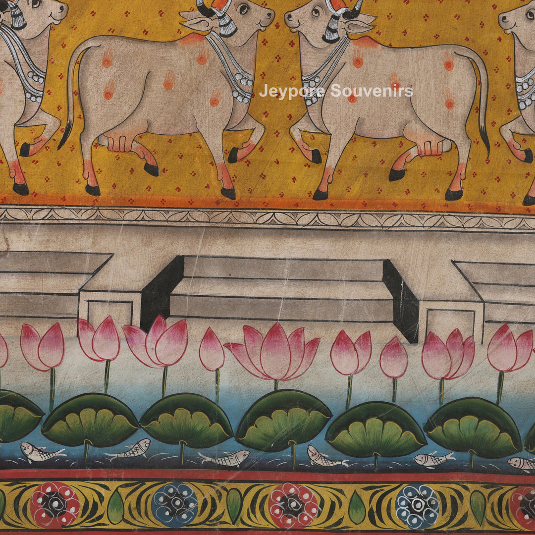 Shrinathji with Cow Border - Pichwai Painting