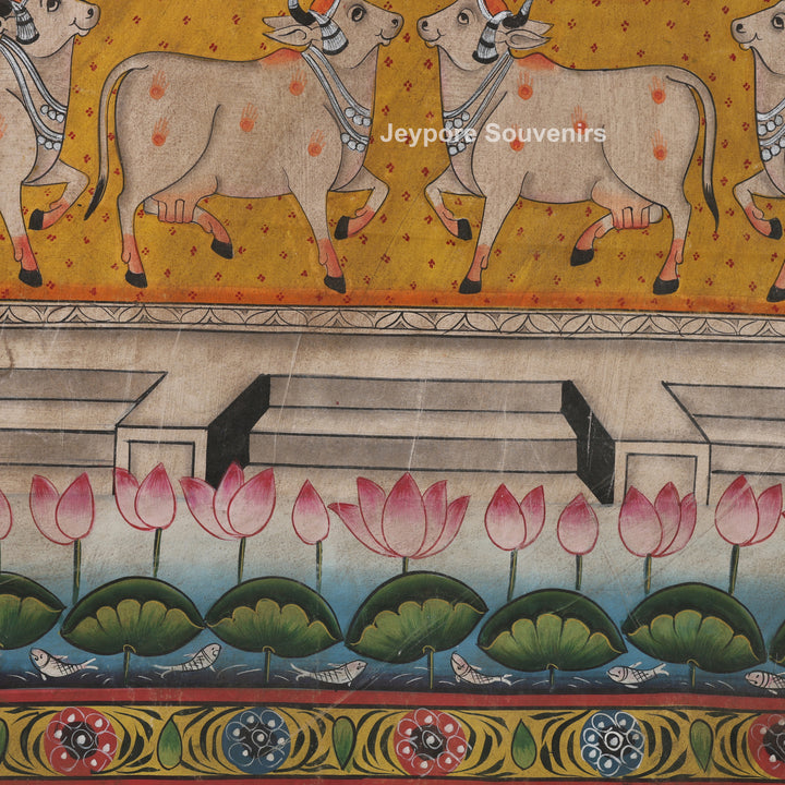 Shrinathji with Cow Border - Pichwai Painting