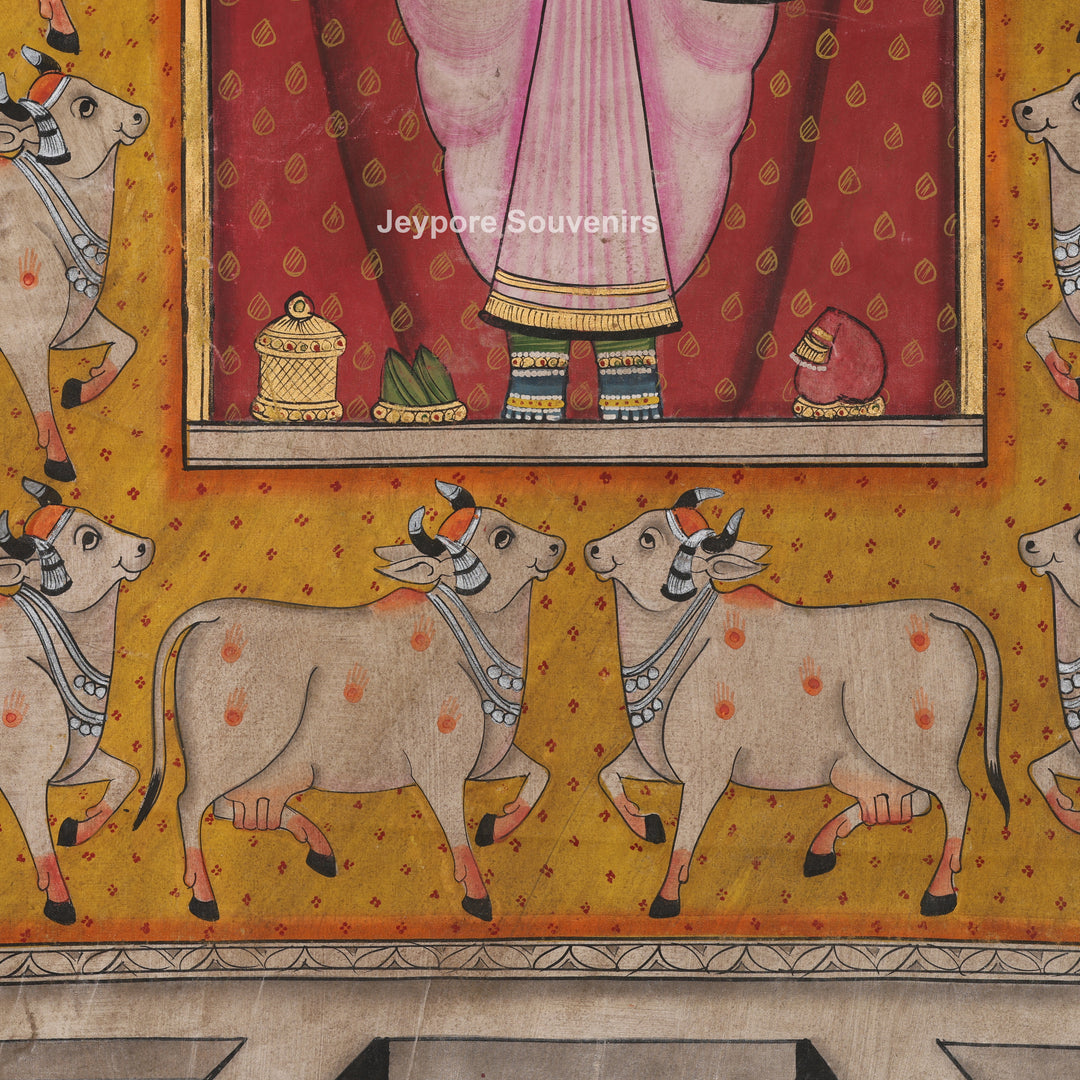 Shrinathji with Cow Border - Pichwai Painting