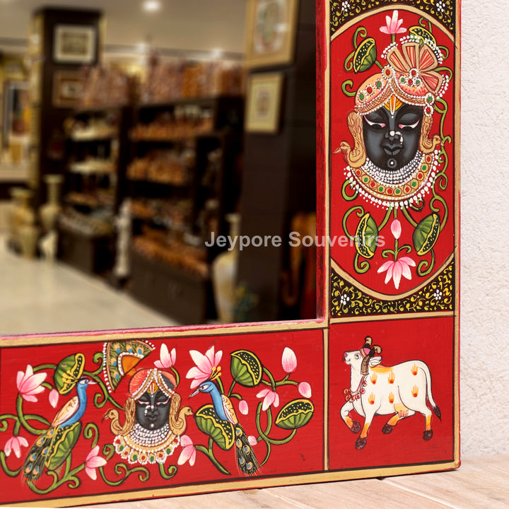 Hand-Painted Shrinathji Pichwai Decorative Wall Mirror Frame