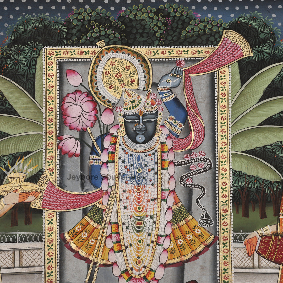 Shrinathji with Devotees &amp; Sacred Cows – Pichwai