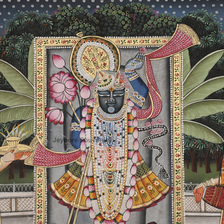 Shrinathji with Devotees &amp; Sacred Cows – Pichwai