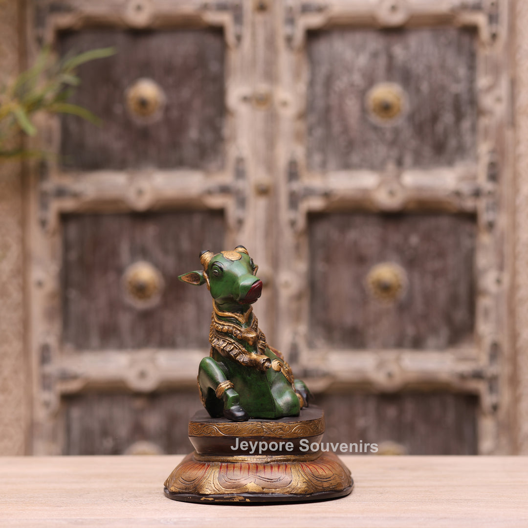10" Handcrafted Multicolor Brass Nandi Bull Idol for Home Temple