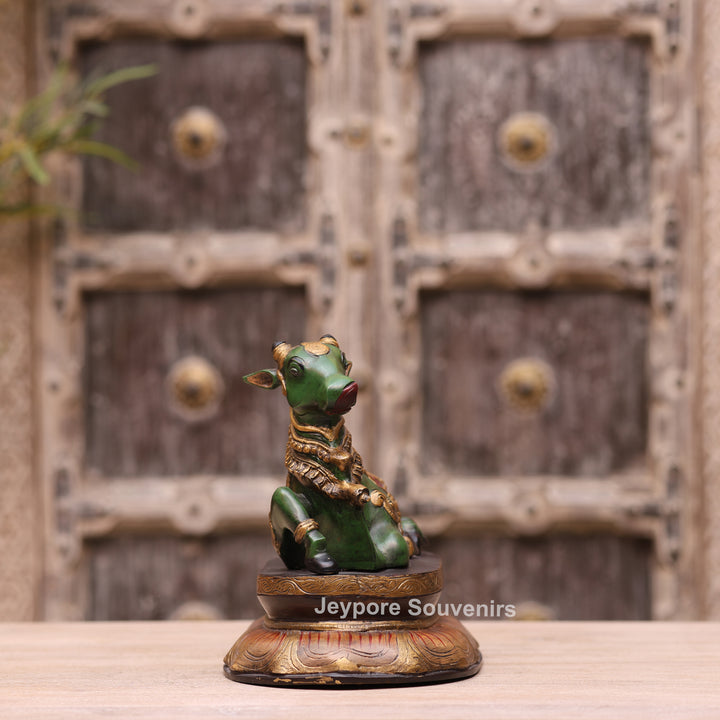 10" Handcrafted Multicolor Brass Nandi Bull Idol for Home Temple