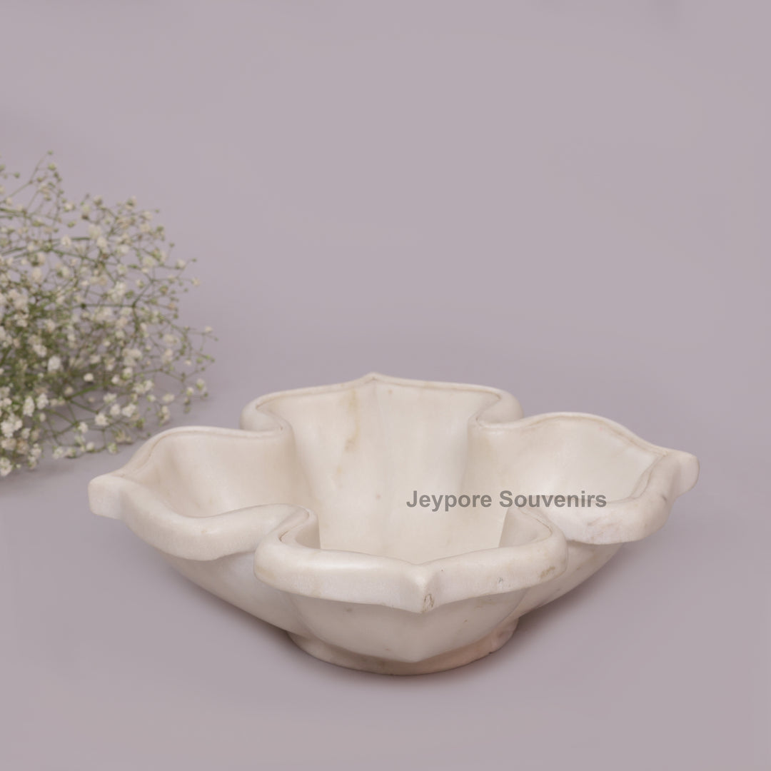 White Marble Decorative Lotus Design Bowl with Open Flower Shaped