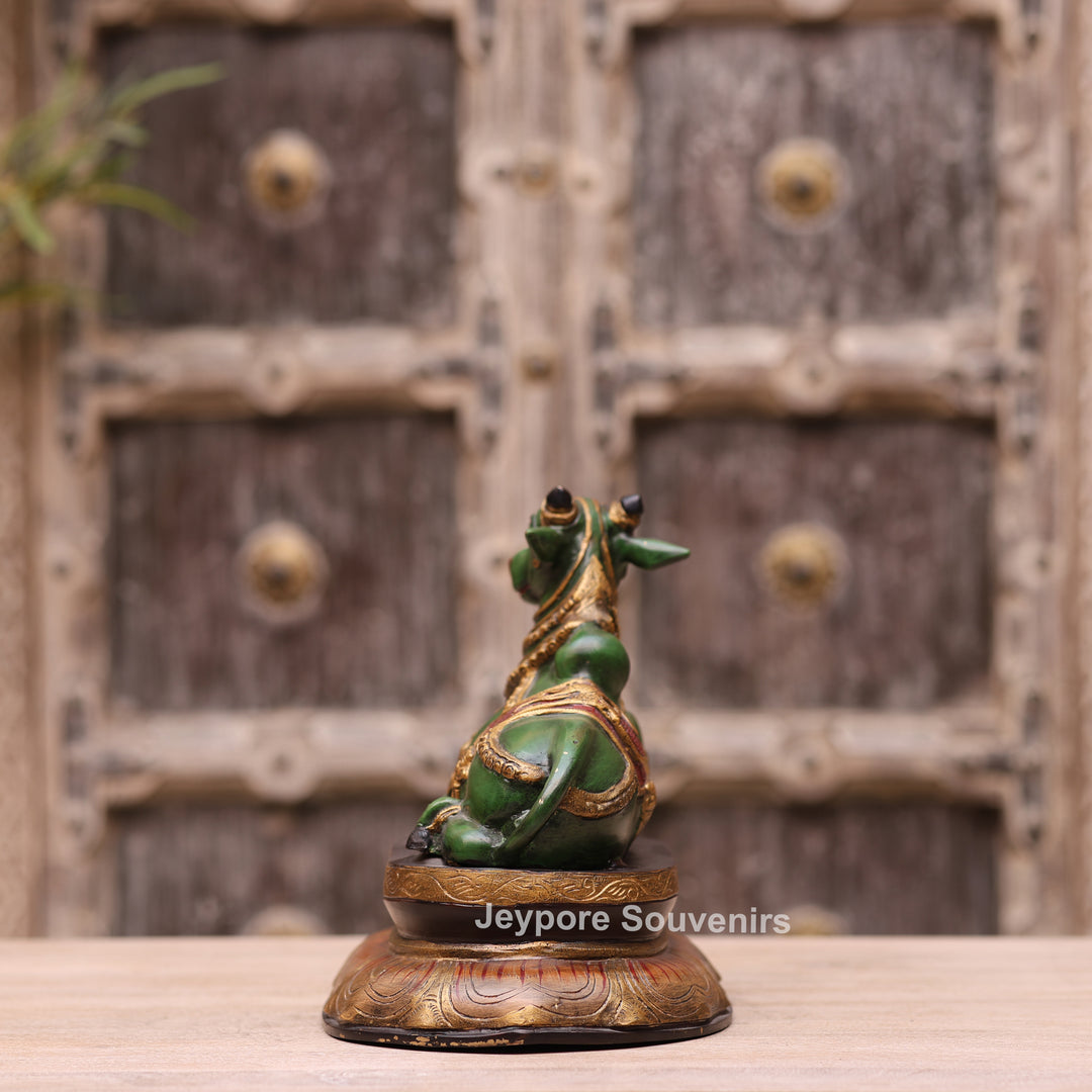 10" Handcrafted Multicolor Brass Nandi Bull Idol for Home Temple