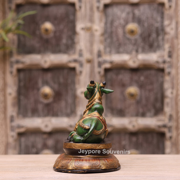 10" Handcrafted Multicolor Brass Nandi Bull Idol for Home Temple