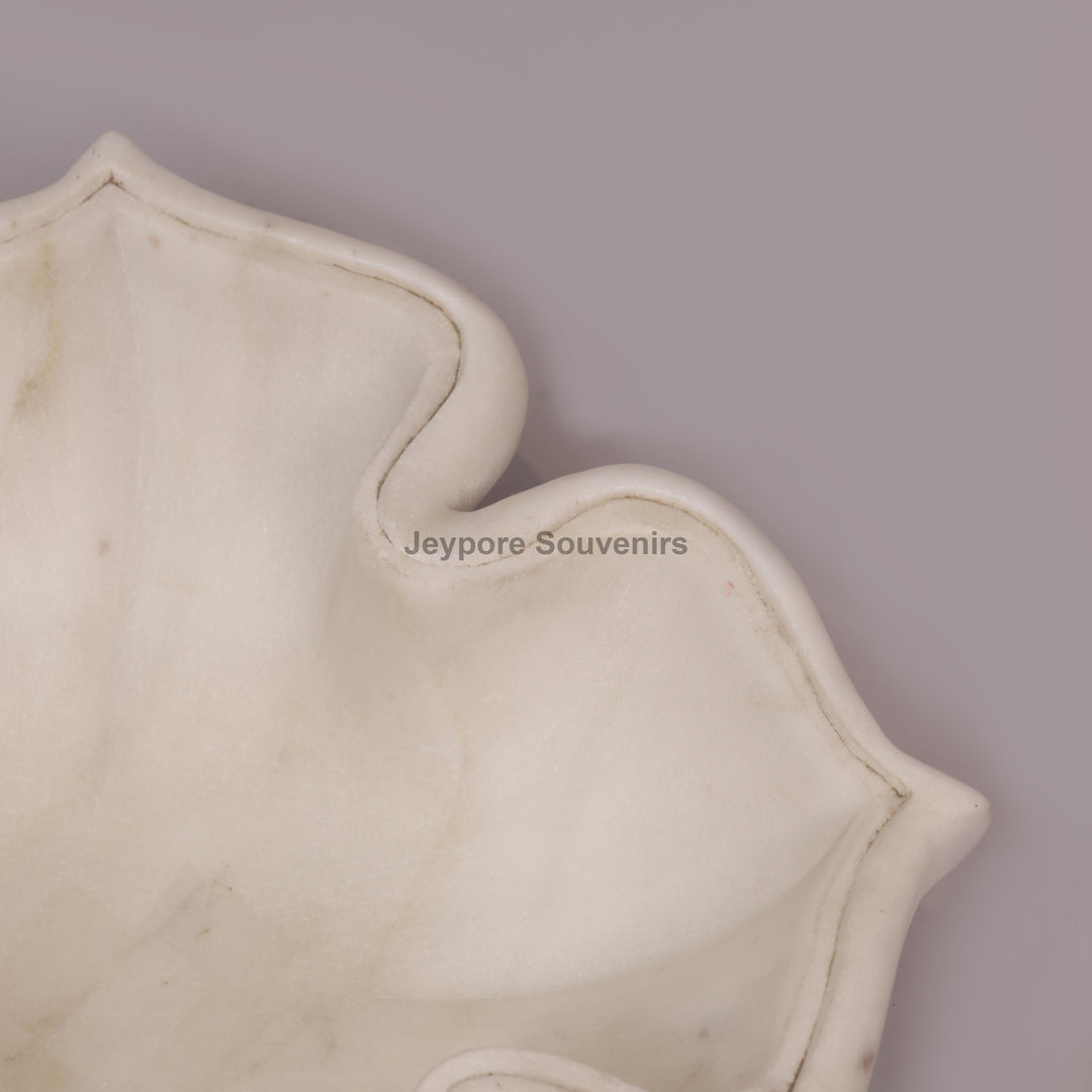 White Marble Decorative Lotus Design Bowl with Open Flower Shaped