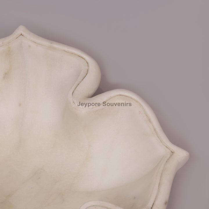 White Marble Decorative Lotus Design Bowl with Open Flower Shaped
