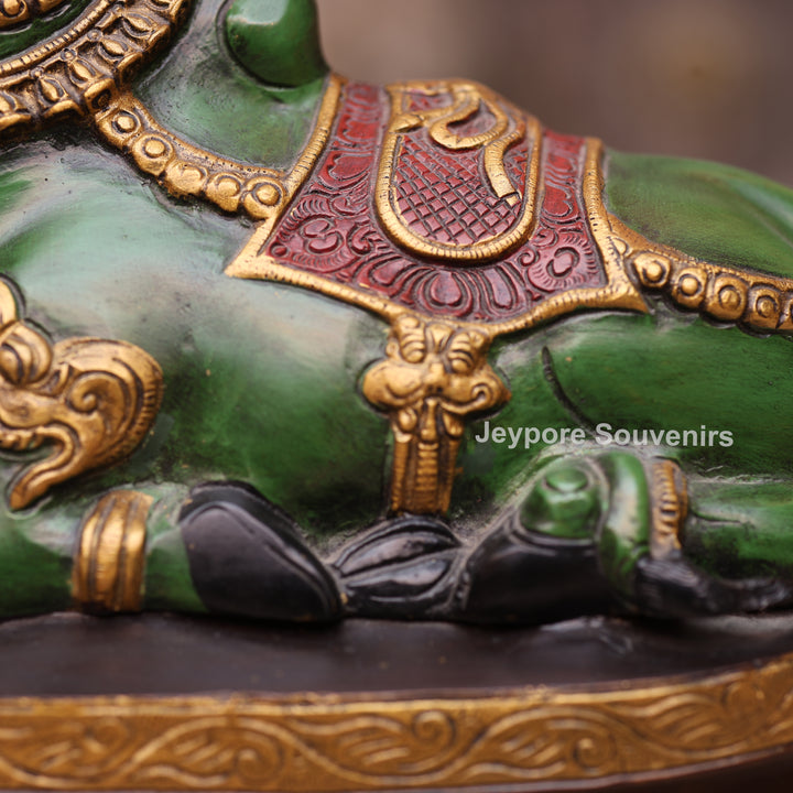 10" Handcrafted Multicolor Brass Nandi Bull Idol for Home Temple
