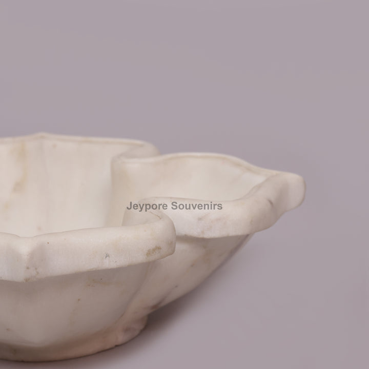 White Marble Decorative Lotus Design Bowl with Open Flower Shaped