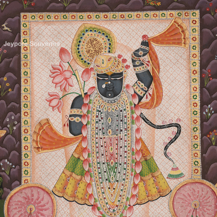 Shrinathji with Devotees &amp; Sacred Cows - Pichwai