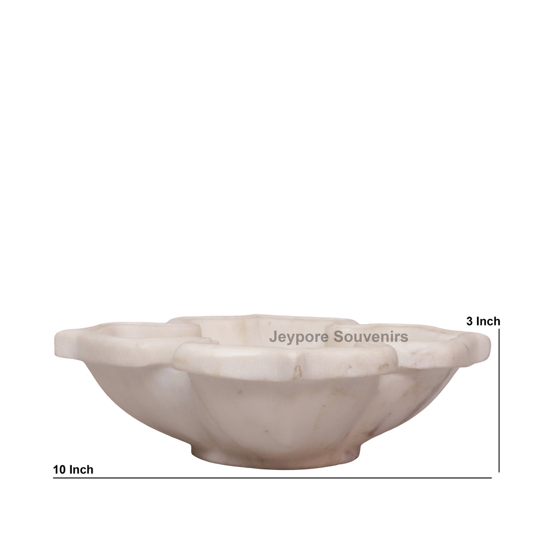 White Marble Decorative Lotus Design Bowl with Open Flower Shaped