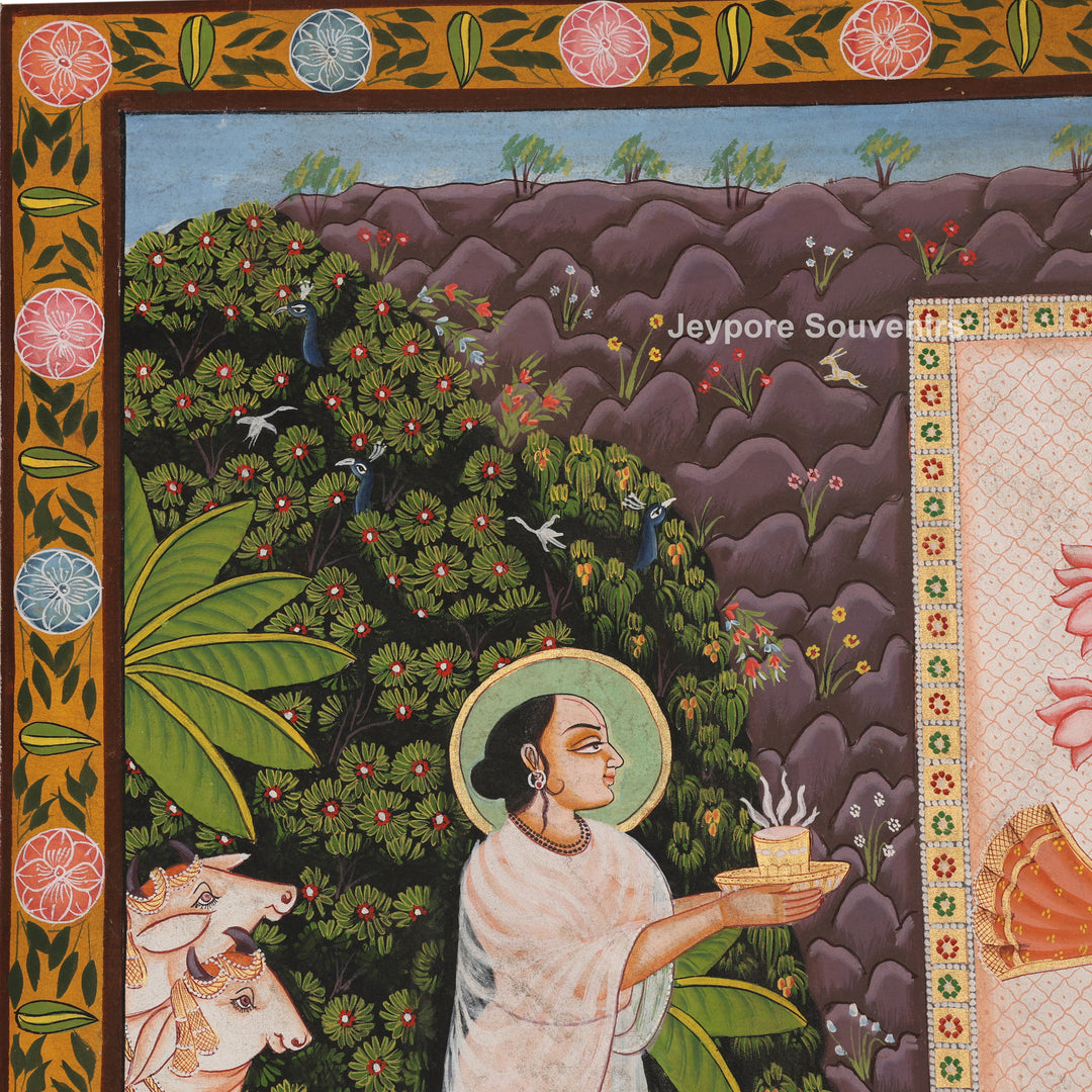 Shrinathji with Devotees &amp; Sacred Cows - Pichwai