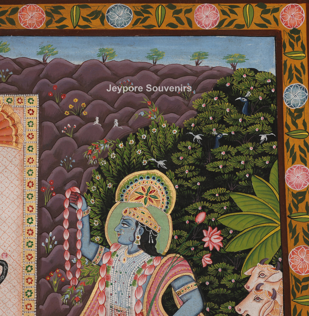 Shrinathji with Devotees &amp; Sacred Cows - Pichwai