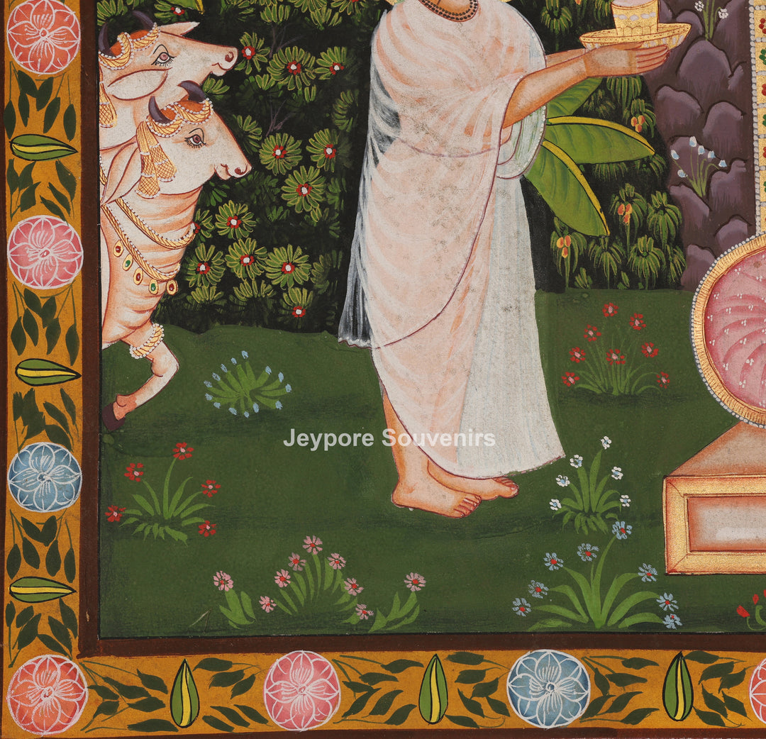 Shrinathji with Devotees &amp; Sacred Cows - Pichwai