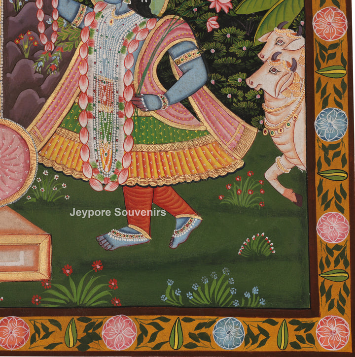 Shrinathji with Devotees &amp; Sacred Cows - Pichwai
