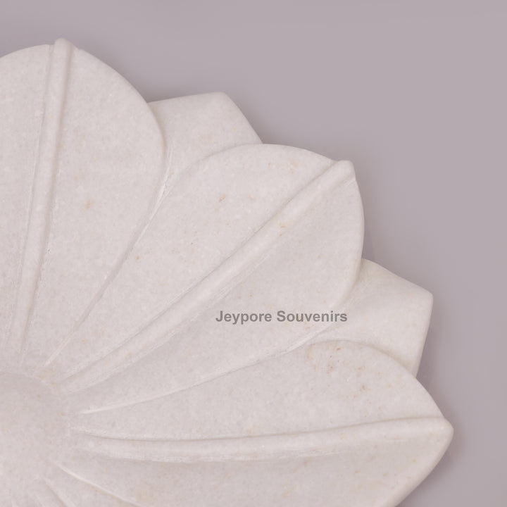 Hand-Carved White Marble Lotus Decorative Tray Style Urli Bowl