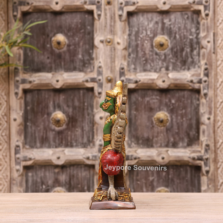 12" Hand-Carved Thai Garuda Brass Statue in Green &amp; Gold Finish
