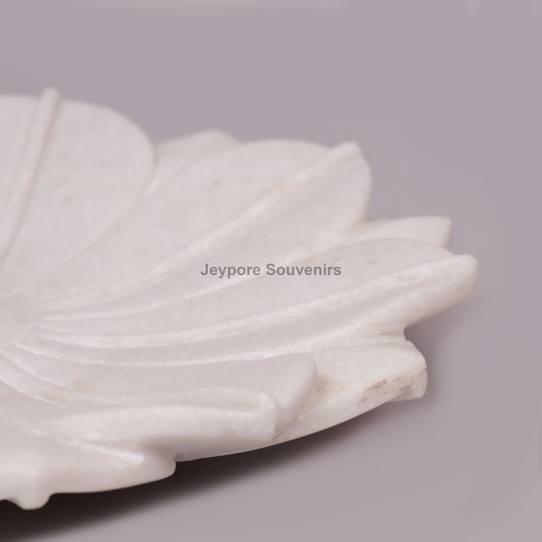 Hand-Carved White Marble Lotus Decorative Tray Style Urli Bowl