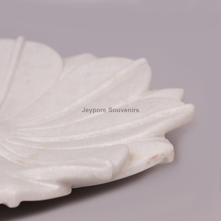 Hand-Carved White Marble Lotus Decorative Tray Style Urli Bowl