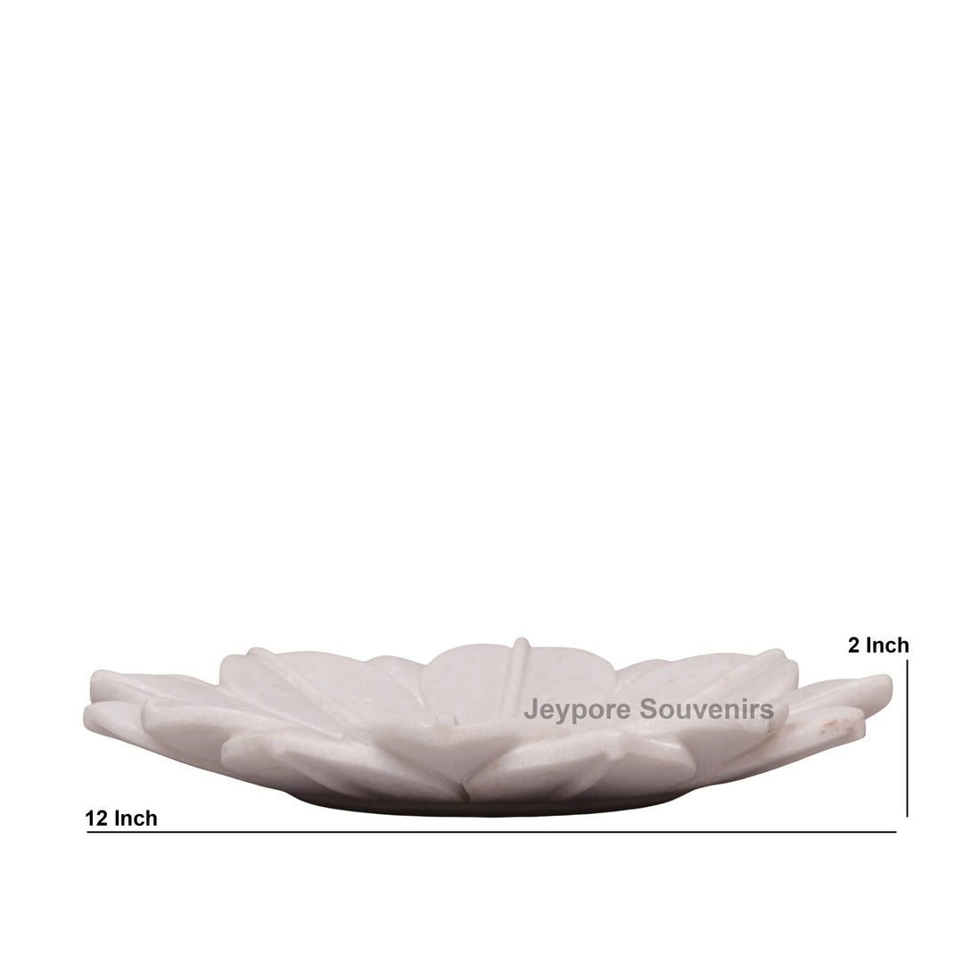 Hand-Carved White Marble Lotus Decorative Tray Style Urli Bowl
