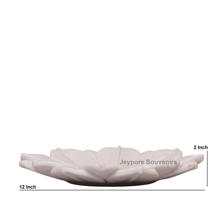 Hand-Carved White Marble Lotus Decorative Tray Style Urli Bowl