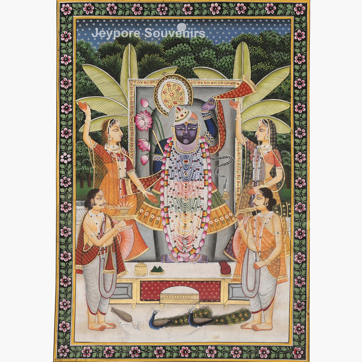 Shrinathji Featuring Devotees &amp; Lotus - Pichwai