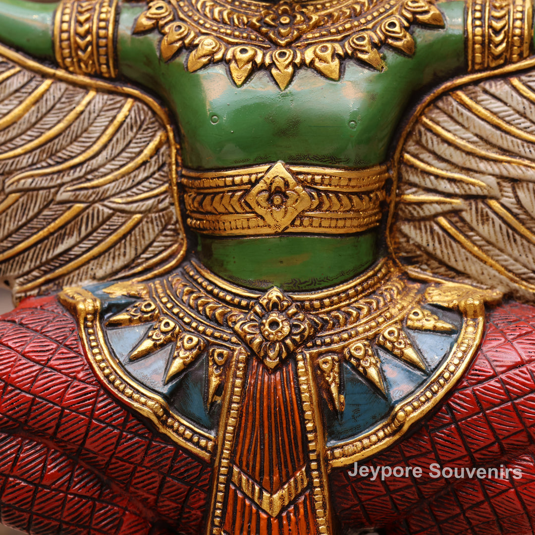 12" Hand-Carved Thai Garuda Brass Statue in Green &amp; Gold Finish
