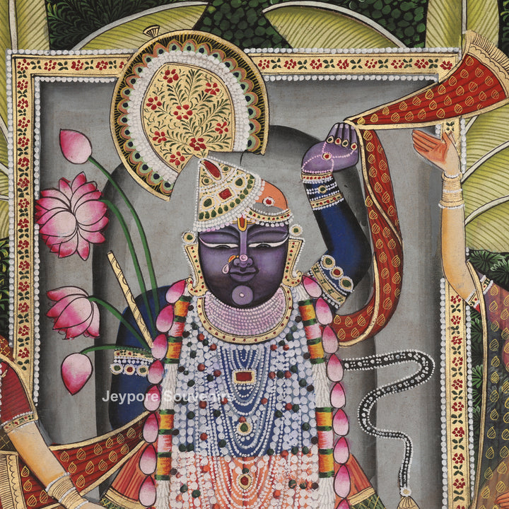 Shrinathji Featuring Devotees &amp; Lotus - Pichwai