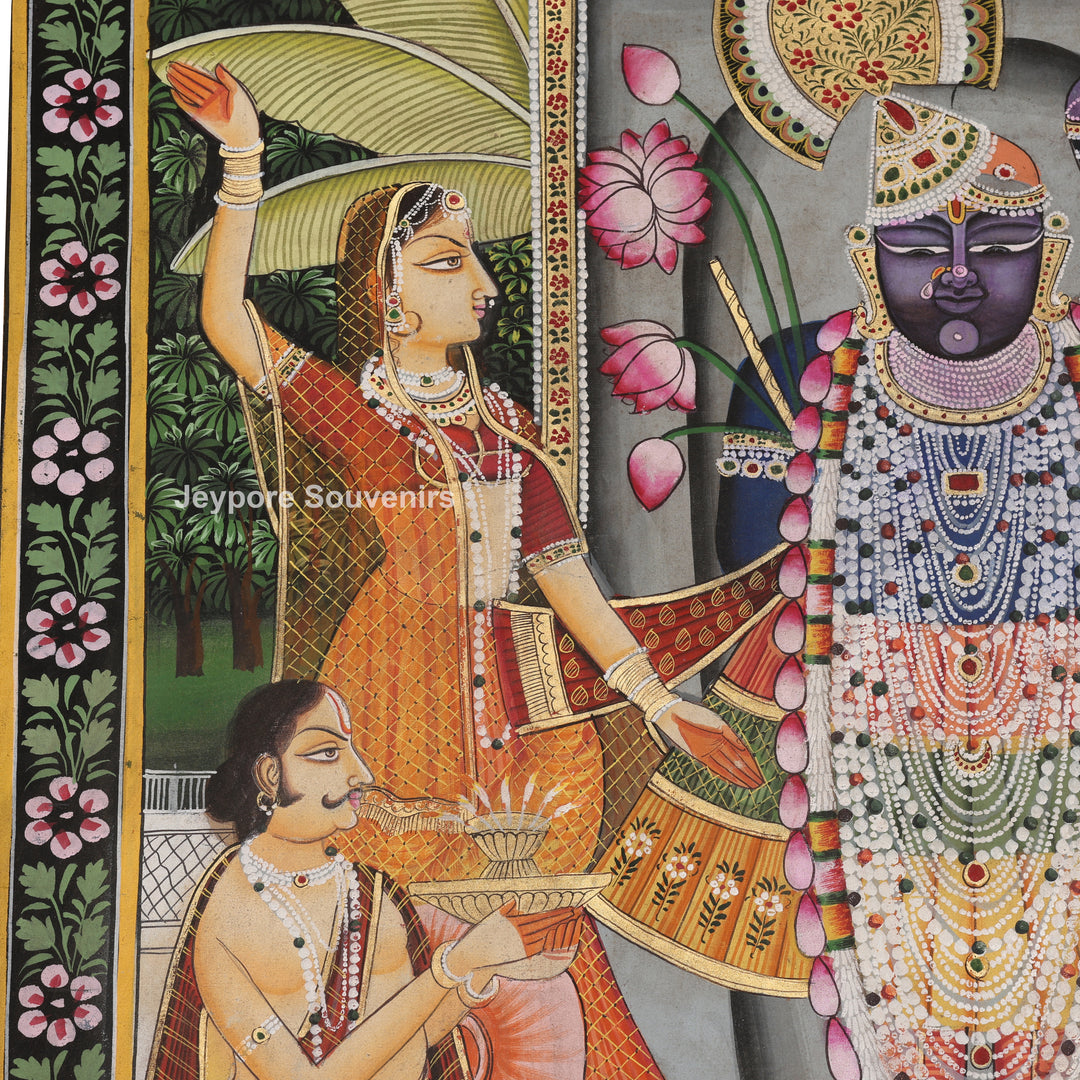 Shrinathji Featuring Devotees &amp; Lotus - Pichwai