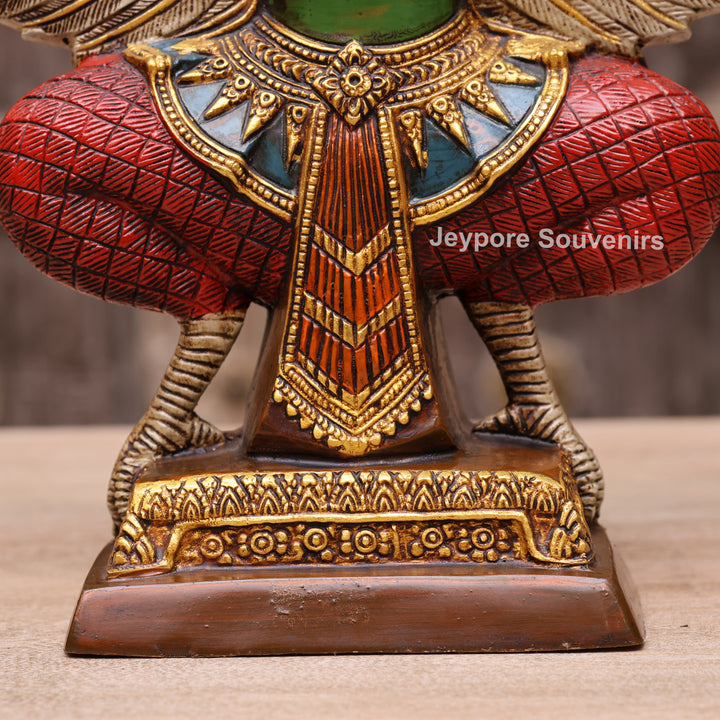 12" Hand-Carved Thai Garuda Brass Statue in Green &amp; Gold Finish
