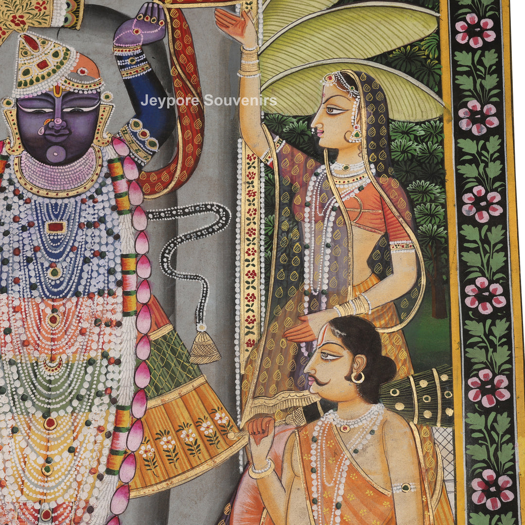 Shrinathji Featuring Devotees &amp; Lotus - Pichwai