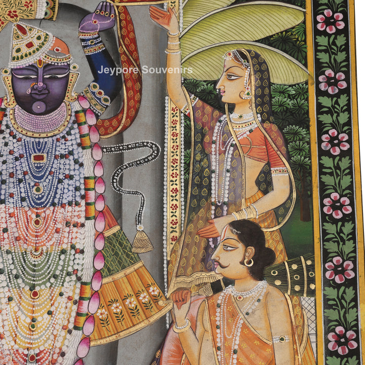 Shrinathji Featuring Devotees &amp; Lotus - Pichwai