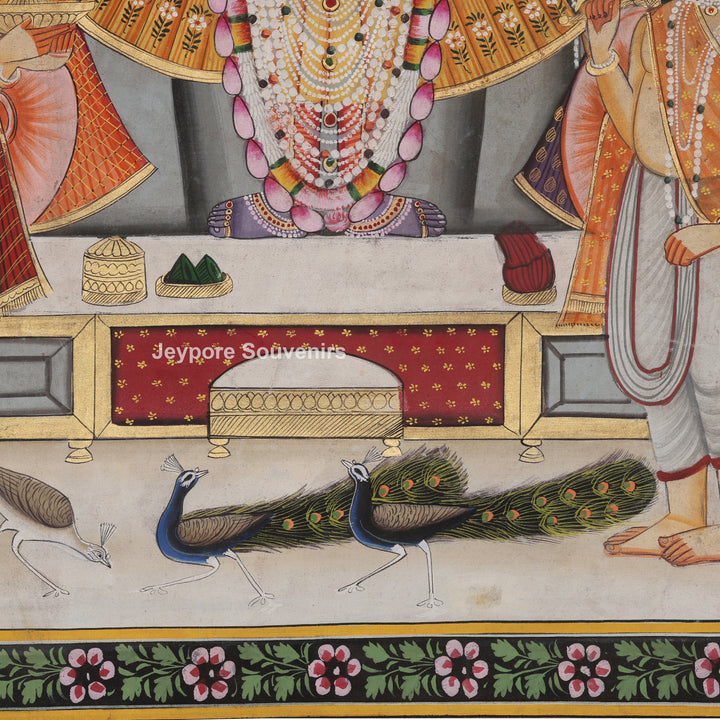 Shrinathji Featuring Devotees &amp; Lotus - Pichwai