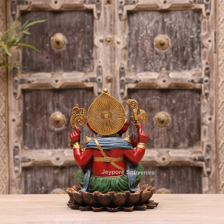 12" Handcrafted Multicolor Brass Lord Ganesha Statue on Lotus Base