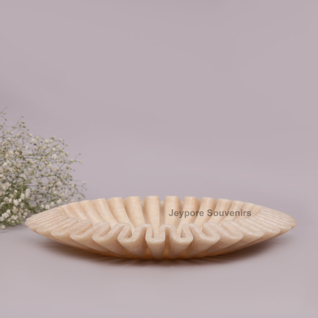 Handcrafted Pink Marble Ruffle Bowl with Scalloped Fluted Edge