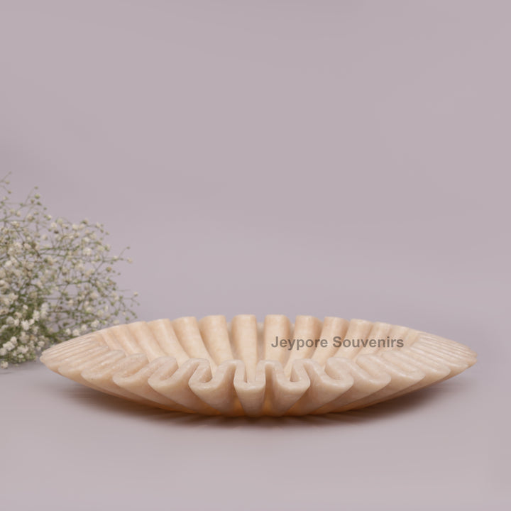 Handcrafted Pink Marble Ruffle Bowl with Scalloped Fluted Edge